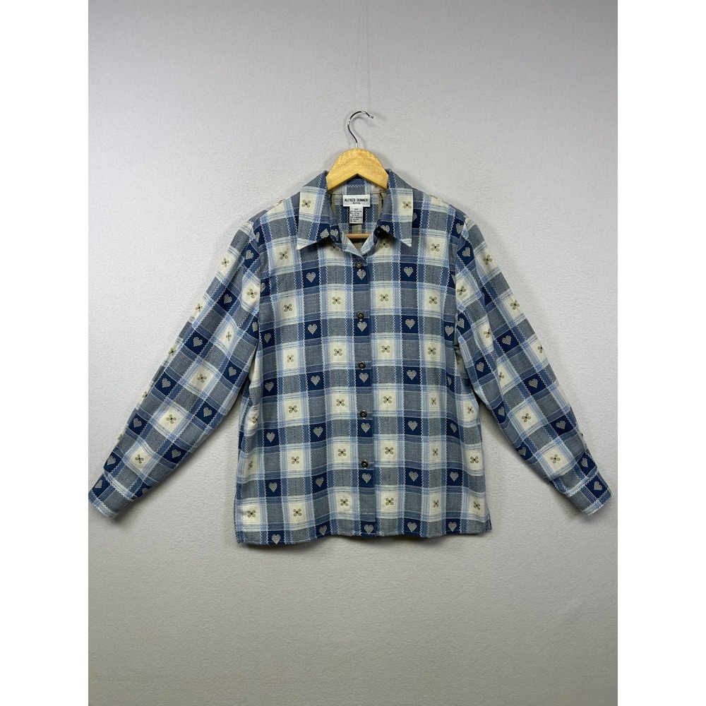 Grannycore Alfred Dunner Womens 10P Blue‎ Plaid Heart Woven Button Down Shirt